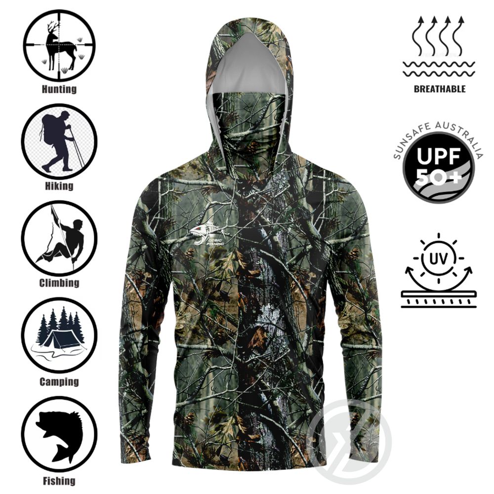 Tee Graphic Print - UPF50+ Hooded Fishing Shirt Built‑in Face