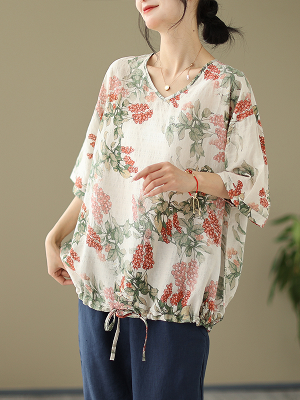Summer Loose Cotton Linen Prin - Short Linen Drawstring review and price